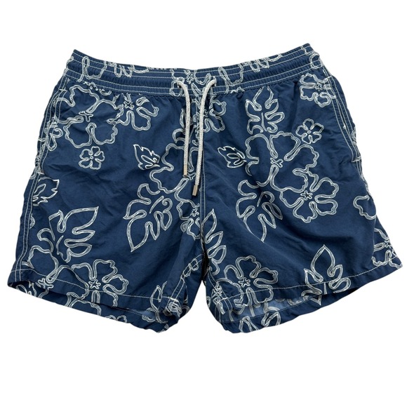Vilebrequin Other - Vilebrequin Swim Trunks Mens XL Blue Floral Hawaiian Elastic Waist Drawstring